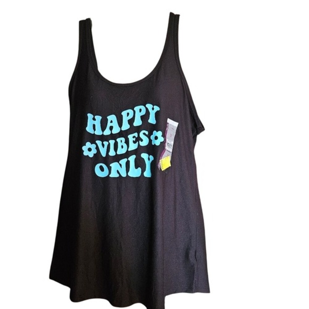 No Boundaries Junior Womens XXL "Happy Vibes" Black Scoop Neck Tank – Size 19‎